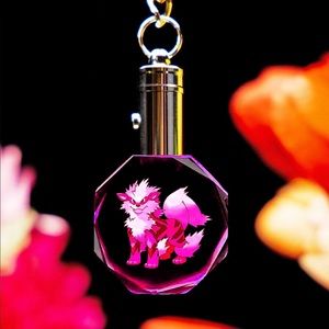 Pokémon arcanine crystal LED color change keychain, new with gift box